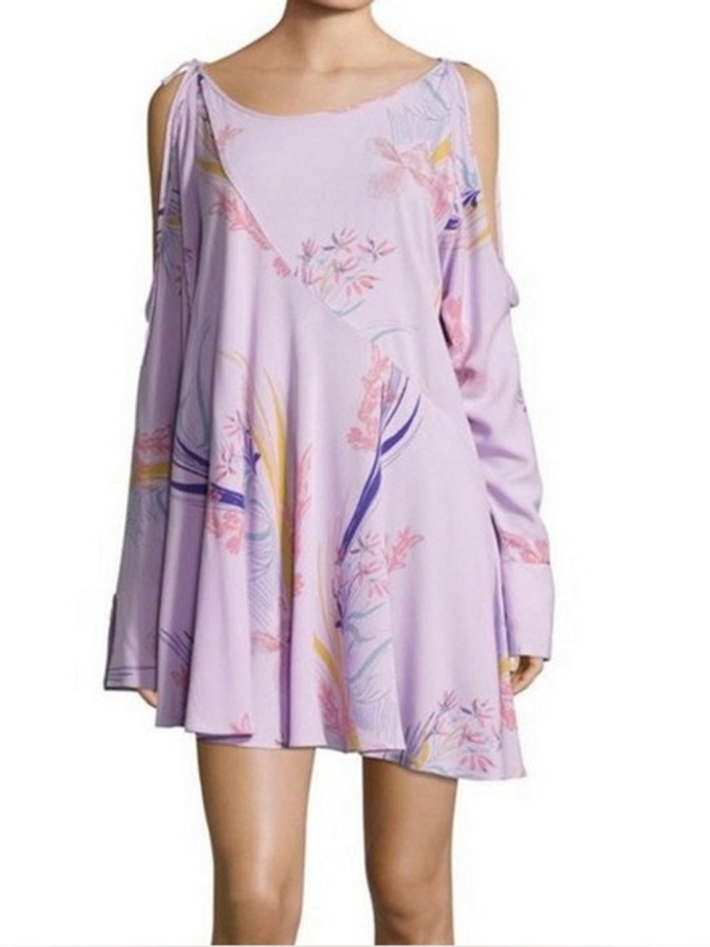 Free People Lilac Floral Cold Shoulder Tunic Dress Boho Mini XS
